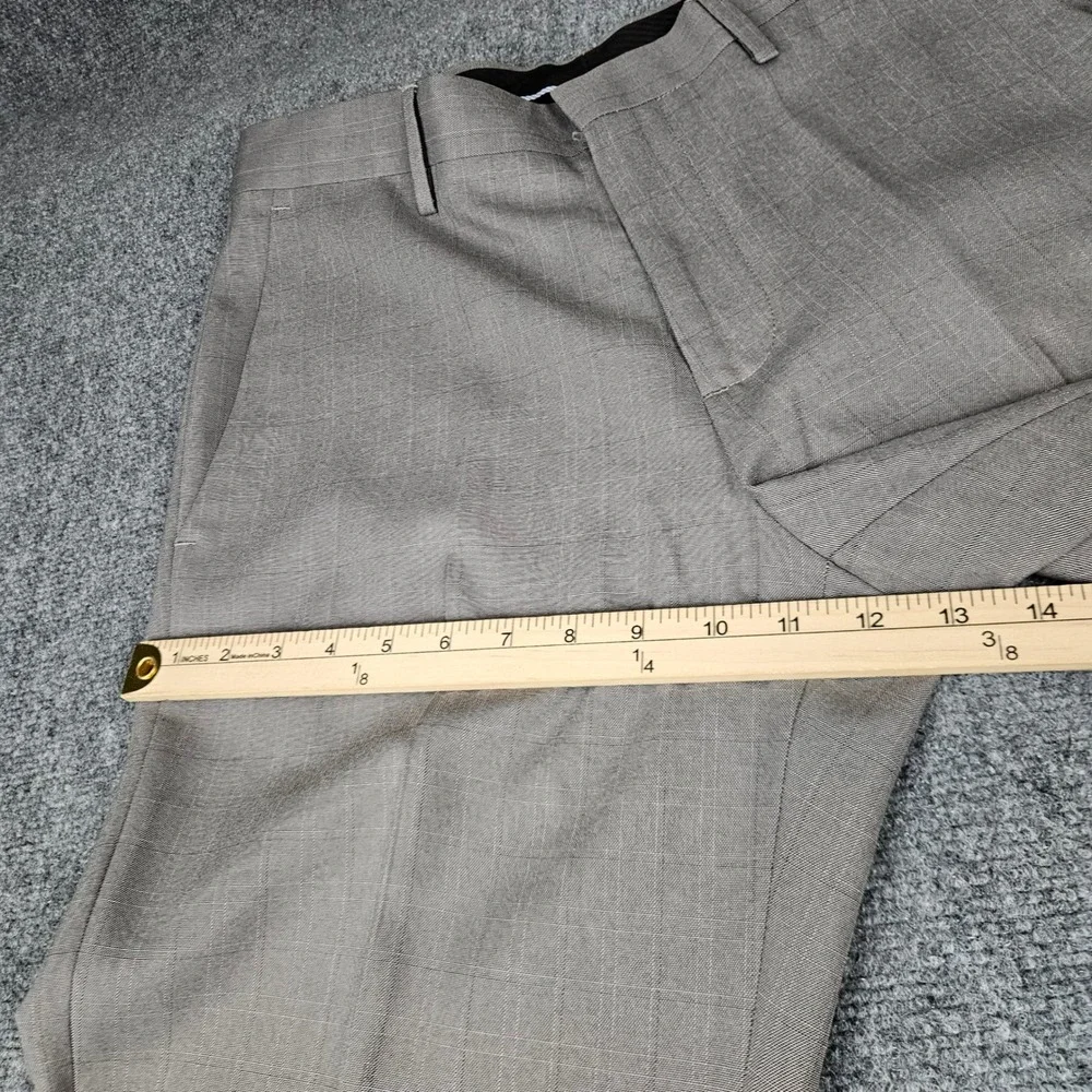 Haggar Mens Straight Fit Dress Pants Tan Plaid Checked Trousers